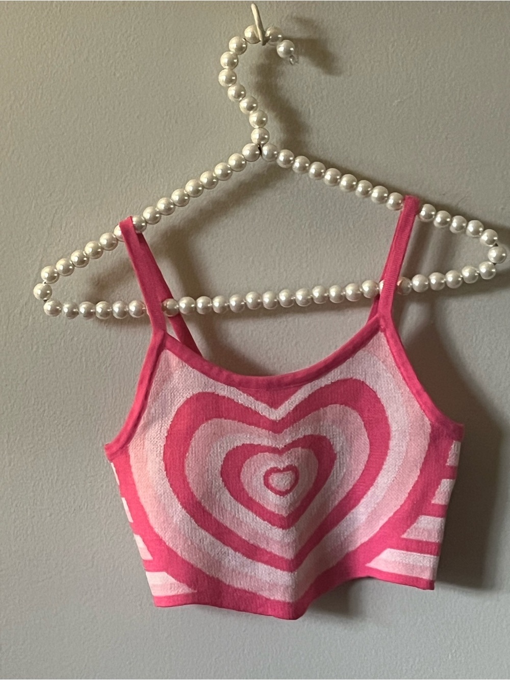 Pink Heart Pattern knit Bandeau Crop Top